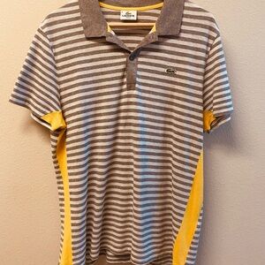 Lacoste Men's Striped Polo Shirt - Gray and Yellow, size 6, SLIM FIT.